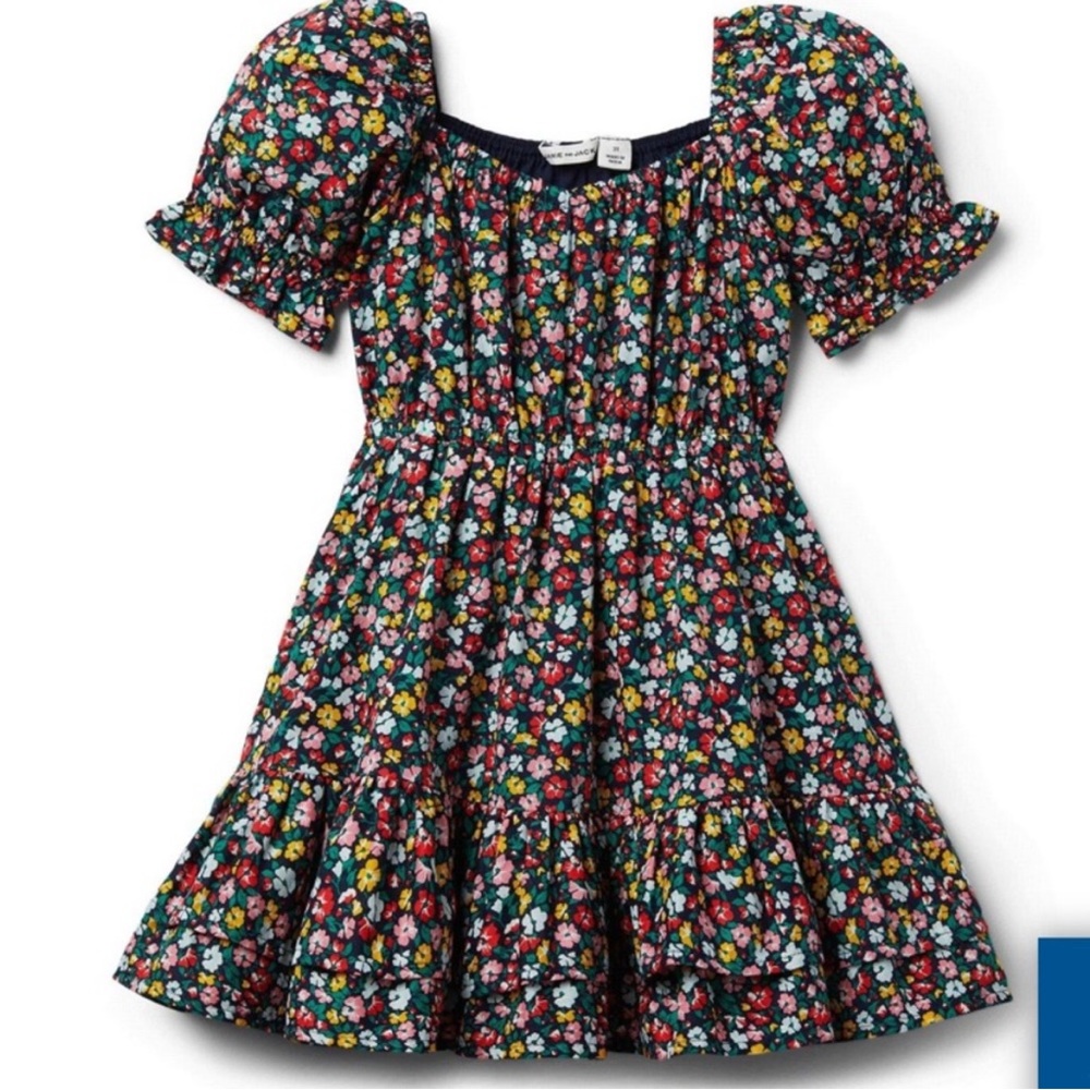 Janie and Jaack Navy Floral puff sleeve dress